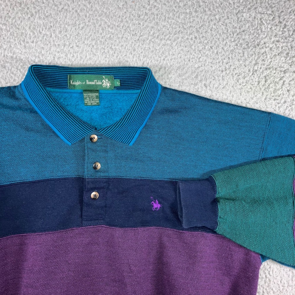 Knights of Round Table Polo Sweatshirt Men L Colorblock Vintage L/S 90s Gorpcore